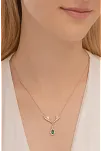 Kadın Gümüş Kolye - 925 Ayar Rose Kaplama Kanatlı Zümrüt Taşlı Damla Model Kadın Kolye