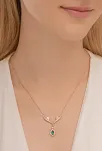 Kadın Gümüş Kolye - 925 Ayar Rose Kaplama Kanatlı Zümrüt Taşlı Damla Model Kadın Kolye