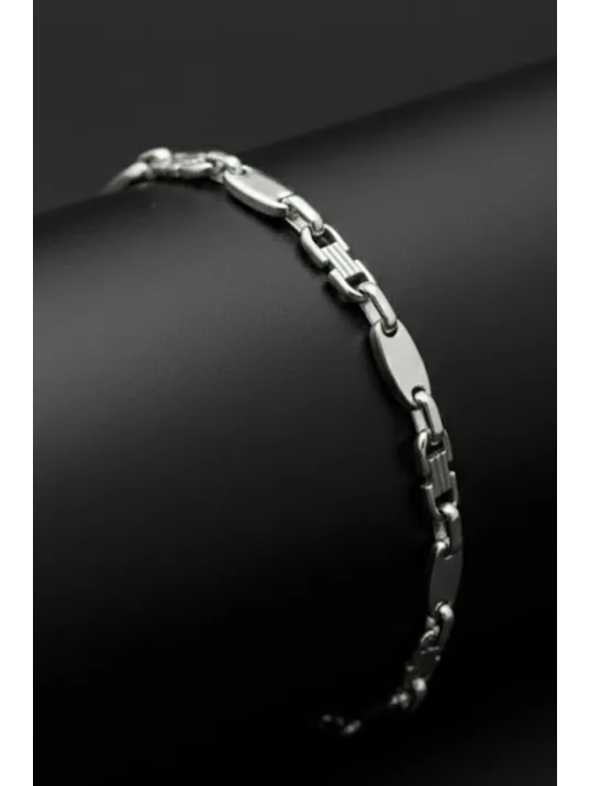Erkek Çelik Zincir Bileklik – Kalın Plaka Vendetta Model Parlak Kararmaz Paslanmaz Çelik Bileklik