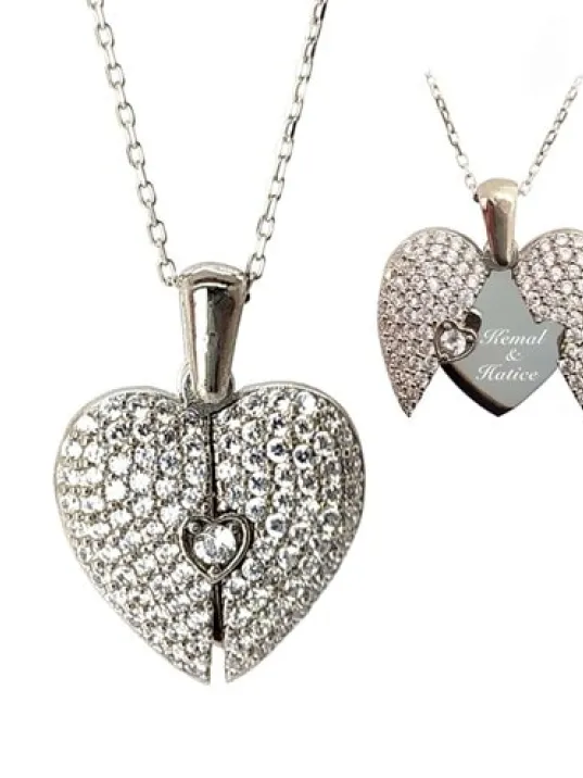 Zirkon Taşlı Gizli İsimli Kalp Model Bayan Gümüş Kolye Zirkon Taşlı Gizli İsimli Kalp Model Bayan Gümüş Kolye