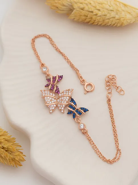 Kadın Gümüş Bileklik - Rose Kelebek Model Kadın Gümüş Bileklik Gblklbkmdl1-ros