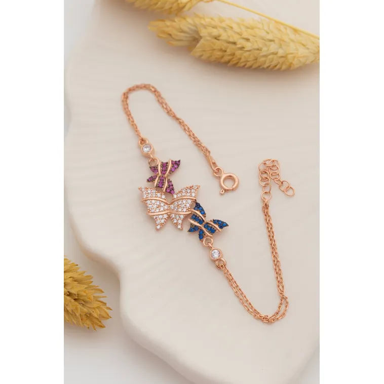 Kadın Gümüş Bileklik - Rose Kelebek Model Kadın Gümüş Bileklik Gblklbkmdl1-ros