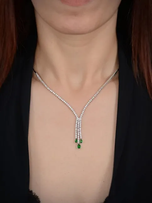 Berva Bayan Zümrüt Taşlı Gümüş Su Yolu Set - Kolye, Bileklik, Küpe, Yüzük