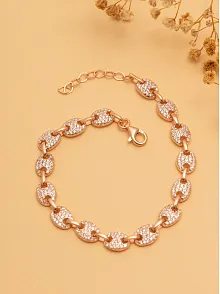 Kadın Gümüş Bileklik - Full Rose Altın Kaplama Zirkon Taşlı Gemici Model Gümüş Bileklik