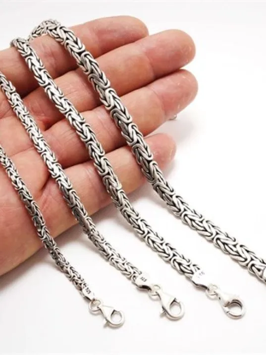 Erkek Gümüş Zincir Kolye Yassı Ezme Kral Model