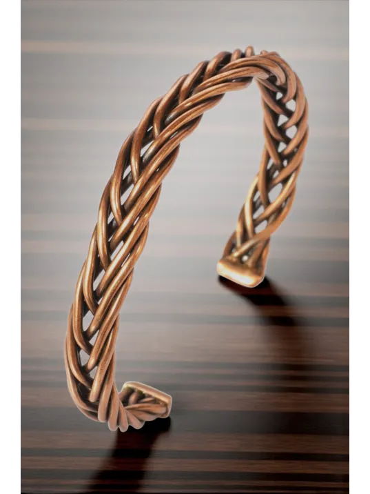 Erkek Kadın Bakır Bileklik - Örgü Model 3 Kelepçe Bileklik Bilezik Metal Kutu Ve Doğal Taş