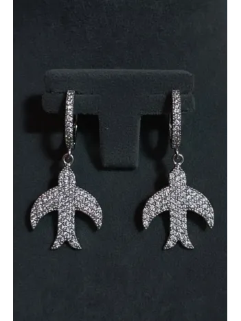 Kadın Gümüş Küpe - Martı Figürlü Zirkon Taş Kaplama Kadın Gümüş Küpe