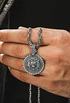 Erkek Gümüş Kolye - Kabartma Aslan Motifli Kalem İşlemeli Kral Zincirli Erkek Kolye