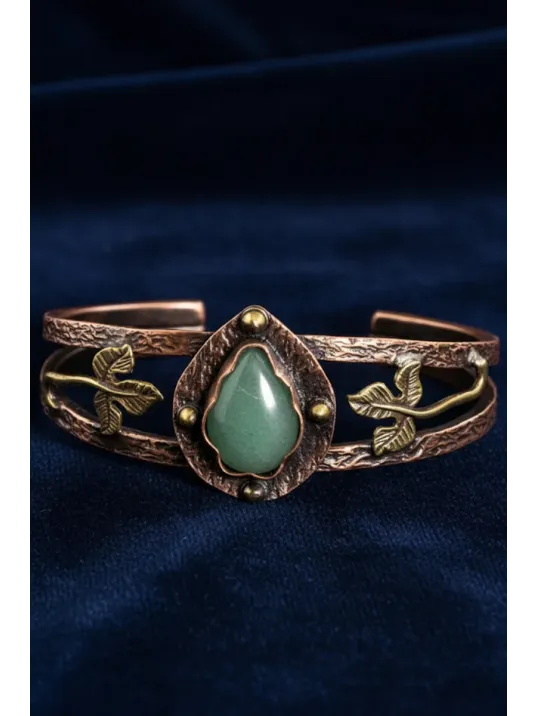 Kadın Bakır Bileklik - Yeşil Aventurin Taşlı Damla Model Kadın Bilezik Metal Kutu ve Doğal Taşlar Kadın Bakır Bileklik - Yeşil Aventurin Taşlı Damla Model Kadın Bilezik Metal Kutu ve Doğal Taşlar