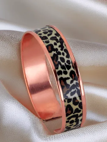 Kadın Bakır Bileklik Yüzük Set - Leopar Model Özel Baskı Metal Kutu Ve Kuvars Taşı
