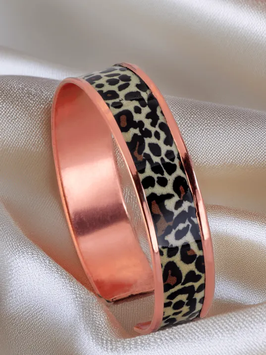 Kadın Bakır Bileklik Yüzük Set - Leopar Model Özel Baskı Metal Kutu Ve Kuvars Taşı