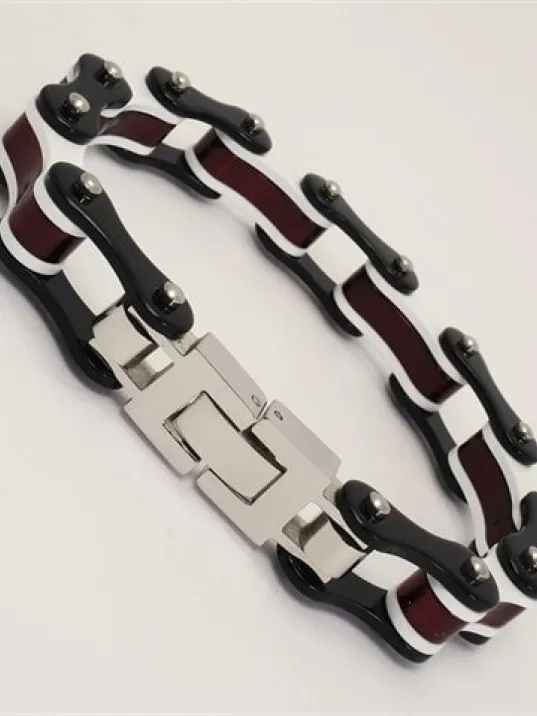 Bisiklet Motosiklet Zinciri Erkek Bayan Çelik Bileklik Siyah Beyaz Bordo