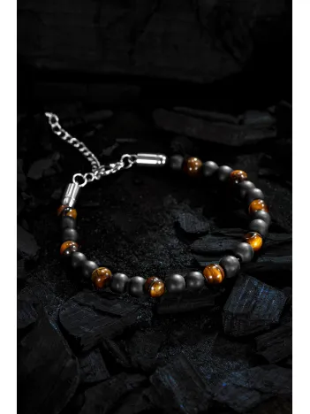 Erkek Doğal Taş Bileklik - Kaplan Gözü ve Oniks Doğal Taş Erkek Bileklik