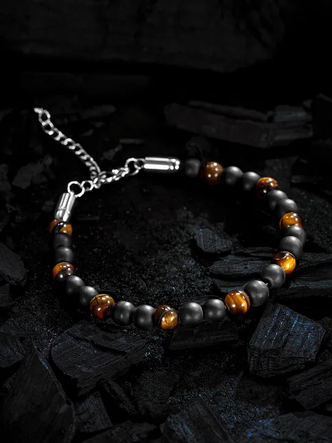Erkek Doğal Taş Bileklik - Kaplan Gözü ve Oniks Doğal Taş Erkek Bileklik