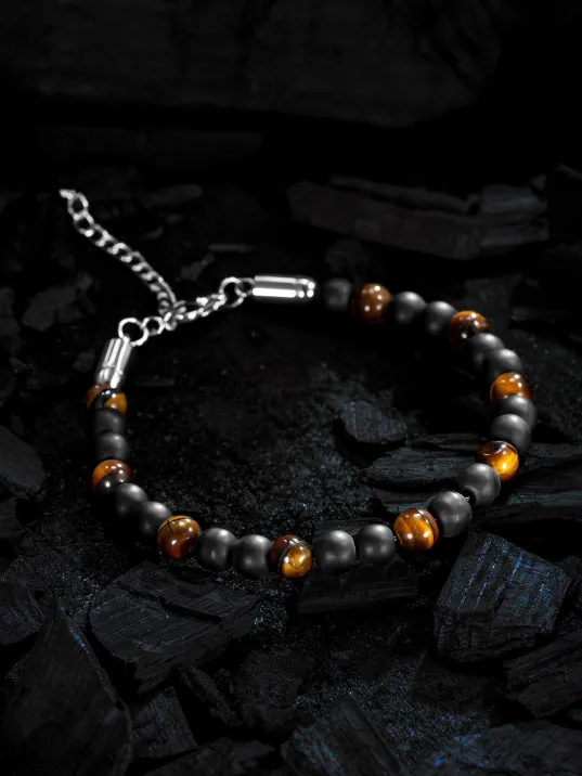 Erkek Doğal Taş Bileklik - Kaplan Gözü ve Oniks Doğal Taş Erkek Bileklik