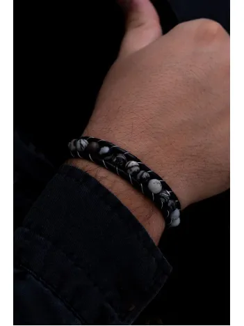 Malakit Doğaltaş Erkek Deri Bileklik