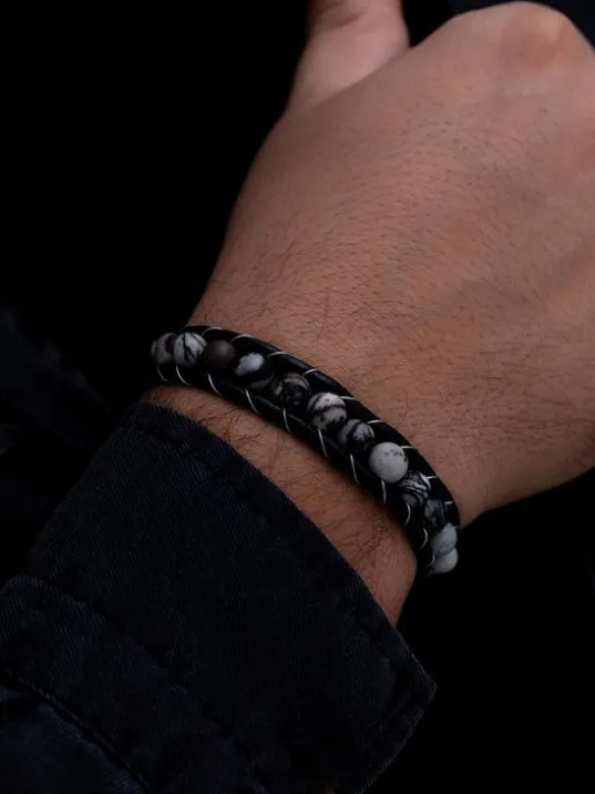 Malakit Doğaltaş Erkek Deri Bileklik