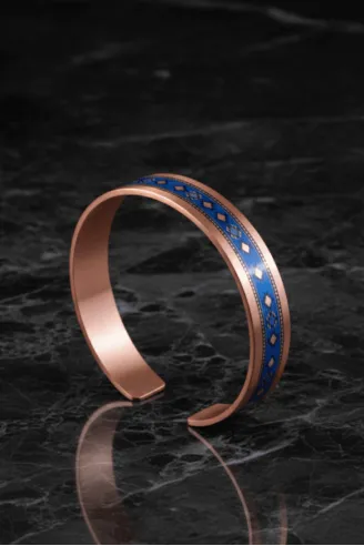 Kadın Bakır Bileklik - Lola Model Özel Baskı Metal Kutu Ve Kuvars Taşı
