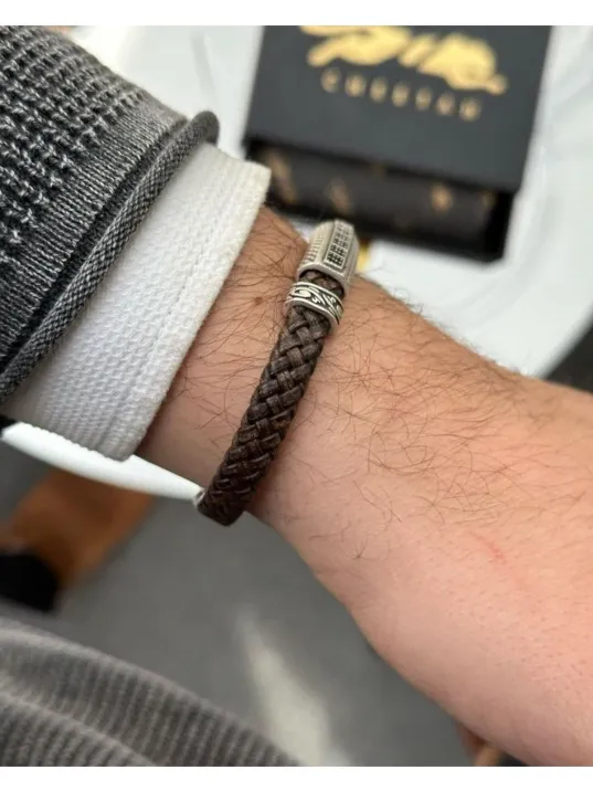 Erkek Bileklik - Deri Erkek Bileklik - Taşlı Erkek Bileklik - Taşlı Şerit Model-Bordo