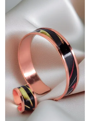 Kadın Bakır Bileklik Yüzük Set- Sofia Model Özel Baskı Metal Kutu Ve Kuvars Taşı