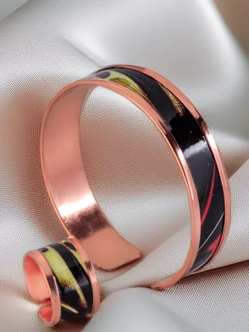 Kadın Bakır Bileklik Yüzük Set- Sofia Model Özel Baskı Metal Kutu Ve Kuvars Taşı