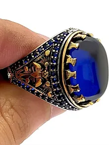 Safir Taşlı Otantik Tasarım Gümüş Erkek Yüzük