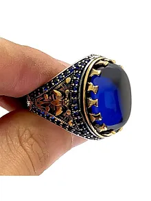 Safir Taşlı Otantik Tasarım Gümüş Erkek Yüzük