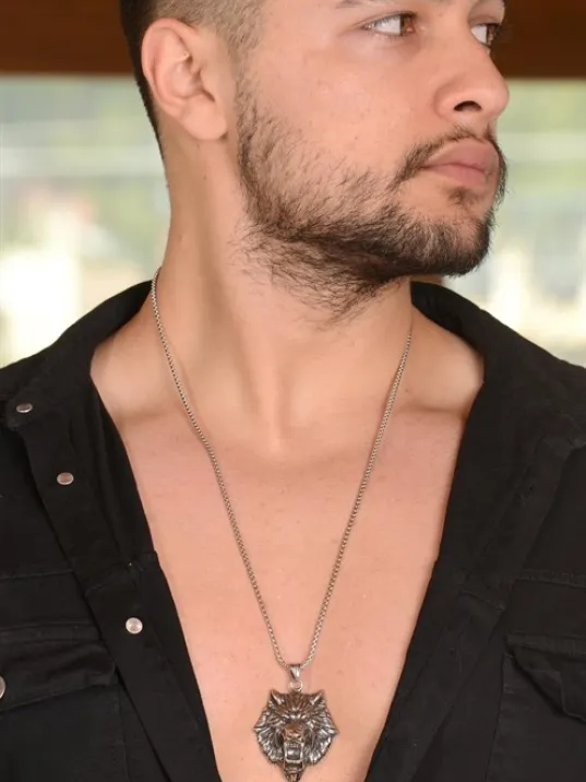 Kurt Başlı Erkek Çelik Zincir Kolye Cklaslnkafa-gms