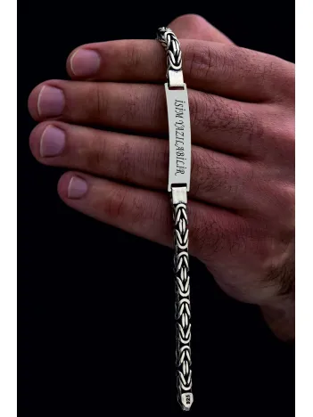 Erkek Gümüş Bileklik - İsim Yazılabilir 5.2 mm Kare kral Gümüş Bileklik