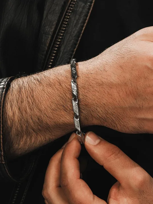 Erkek Çelik Bileklik - Dolar Motifli Orta Kalınlıkta Çelik Bileklik