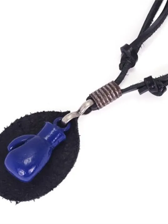 Mavi Boks Eldiveni Erkek Deri Kolye