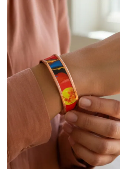 Kadın Bakır Bileklik - Sun Love Model Özel Baskı Bileklik Kelepçe Metal Kutu Ve Doğal Taşlar