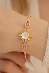 Kadın Bileklik-Gümüş Sarı Lotus Çiçeği Motifli Kadın Bileklik