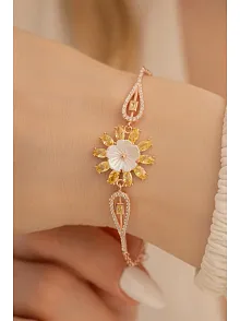 Kadın Bileklik-Gümüş Sarı Lotus Çiçeği Motifli Kadın Bileklik