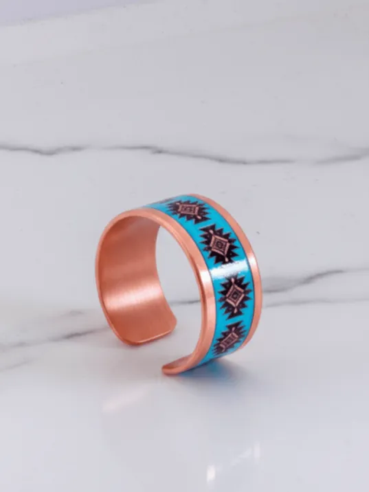 Kadın Bakır Bileklik Yüzük Set - Charmaleon Model Özel Baskı Metal Kutu Ve Doğal Taşlar