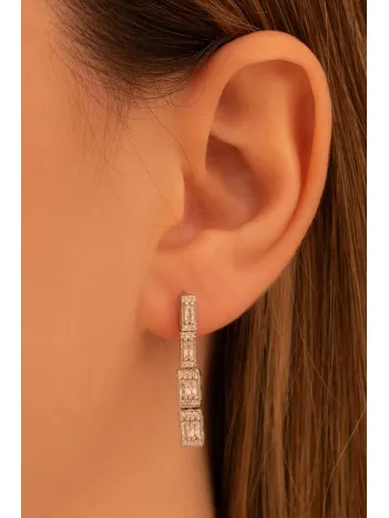 Kadın Gümüş Küpe - Dilruba Baget Taşlı Kare Model Kadın Küpe