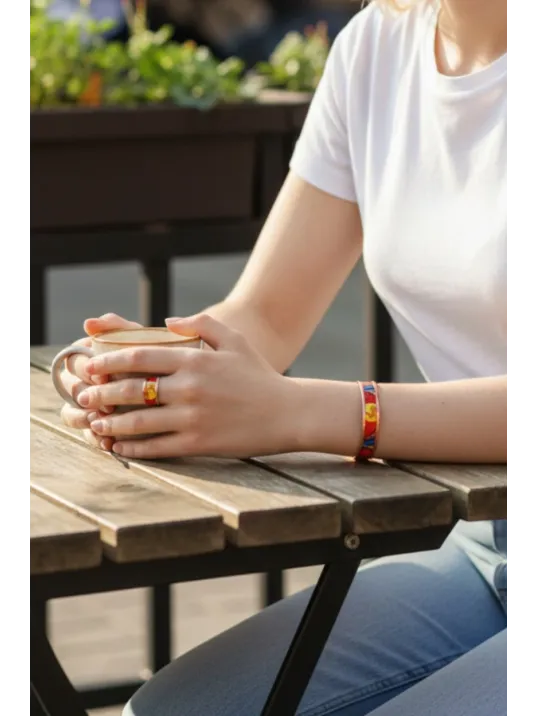 Kadın Bakır Bileklik Yüzük Set - Sun Love Model Özel Baskı Set Metal Kutu Ve Doğal Taşlar