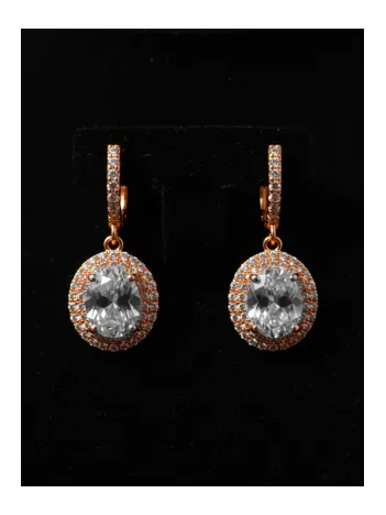 Kadın Gümüş Küpe - Yuvarlak Rose Kaplama Zirkon Taşlı Kadın Küpe