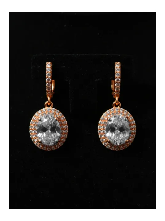 Kadın Gümüş Küpe - Yuvarlak Rose Kaplama Zirkon Taşlı Kadın Küpe