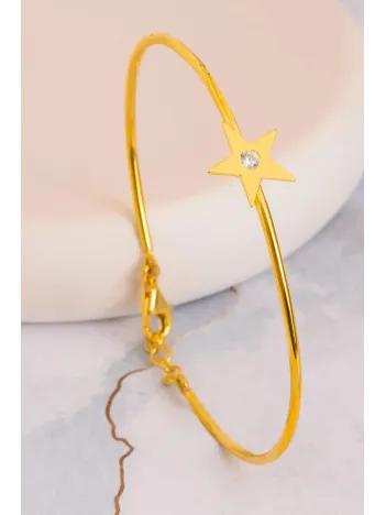 Kadın Gümüş Bileklik - El Yapımı Altın Kaplama Gümüş Zirkon Taşlı Yıldız Motifli Kadın Bileklik