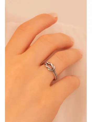Kadın Gümüş Yüzük - El İşçiliği Oksitli Gümüş Aşk Düğümü Kadın Yüzük