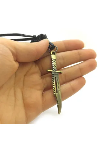 Avcı Bıçak Motif Bakır Erkek Deri Kolye Büyük Boy DKL000KILIC
