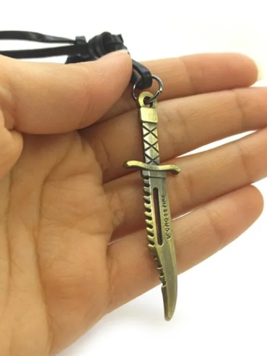 Avcı Bıçak Motif Bakır Erkek Deri Kolye Büyük Boy DKL000KILIC