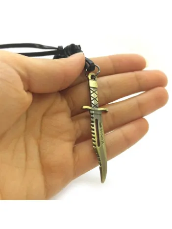 Avcı Bıçak Motif Bakır Erkek Deri Kolye Büyük Boy DKL000KILIC