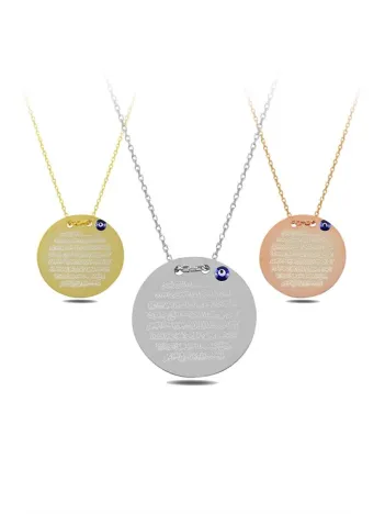 Nazar Boncuklu Ayetel Kürsi Yazılı Bayan Gümüş Kolye GKLNZRAYTL1-ROS-Rose (bronz)