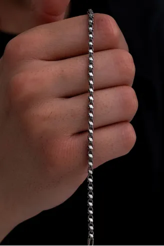 Erkek Gümüş Bileklik - 3mm Pullu Arnavut Zinciri Gümüş Bileklik