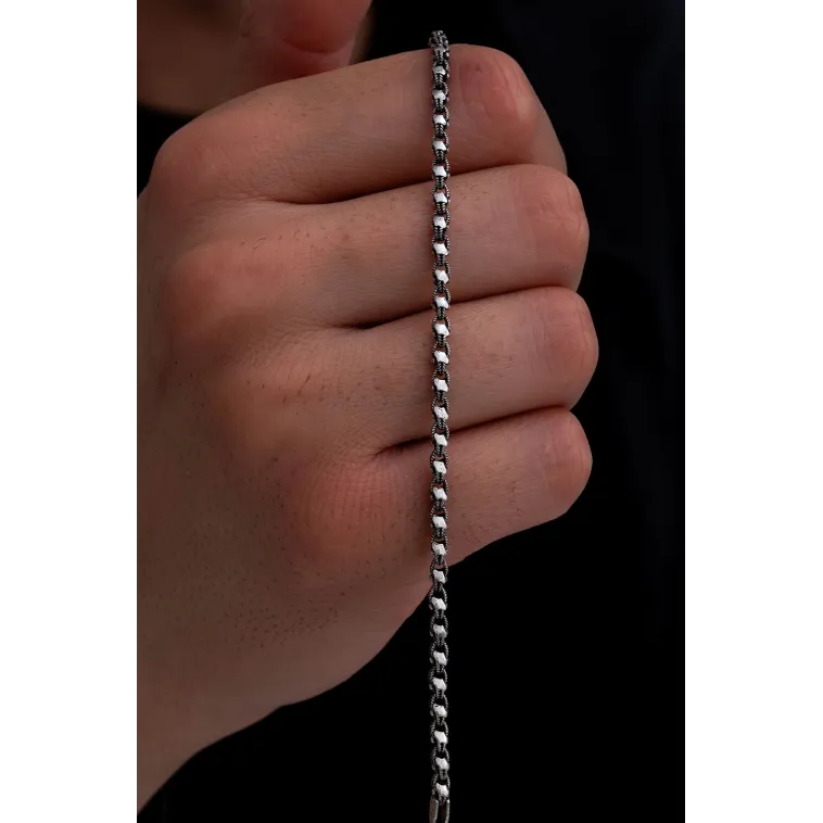 Erkek Gümüş Bileklik - 3mm Pullu Arnavut Zinciri Gümüş Bileklik