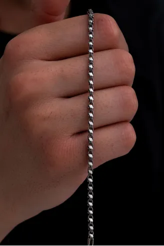 Erkek Gümüş Bileklik - 3mm Pullu Arnavut Zinciri Gümüş Bileklik