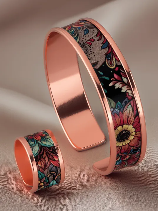 Kadın Bakır Bileklik Yüzük Set - Ahri Model Özel Baskı Metal Kutu Ve Doğal Taşlar Kadın Bakır Bileklik Yüzük Set - Ahri Model Özel Baskı Metal Kutu Ve Doğal Taşlar