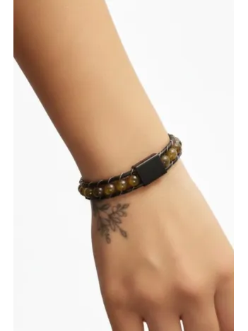 Kadın Kahverengi Akik Doğal Taş Deri Bileklik Kadın Kahverengi Akik Doğal Taş Deri Bileklik